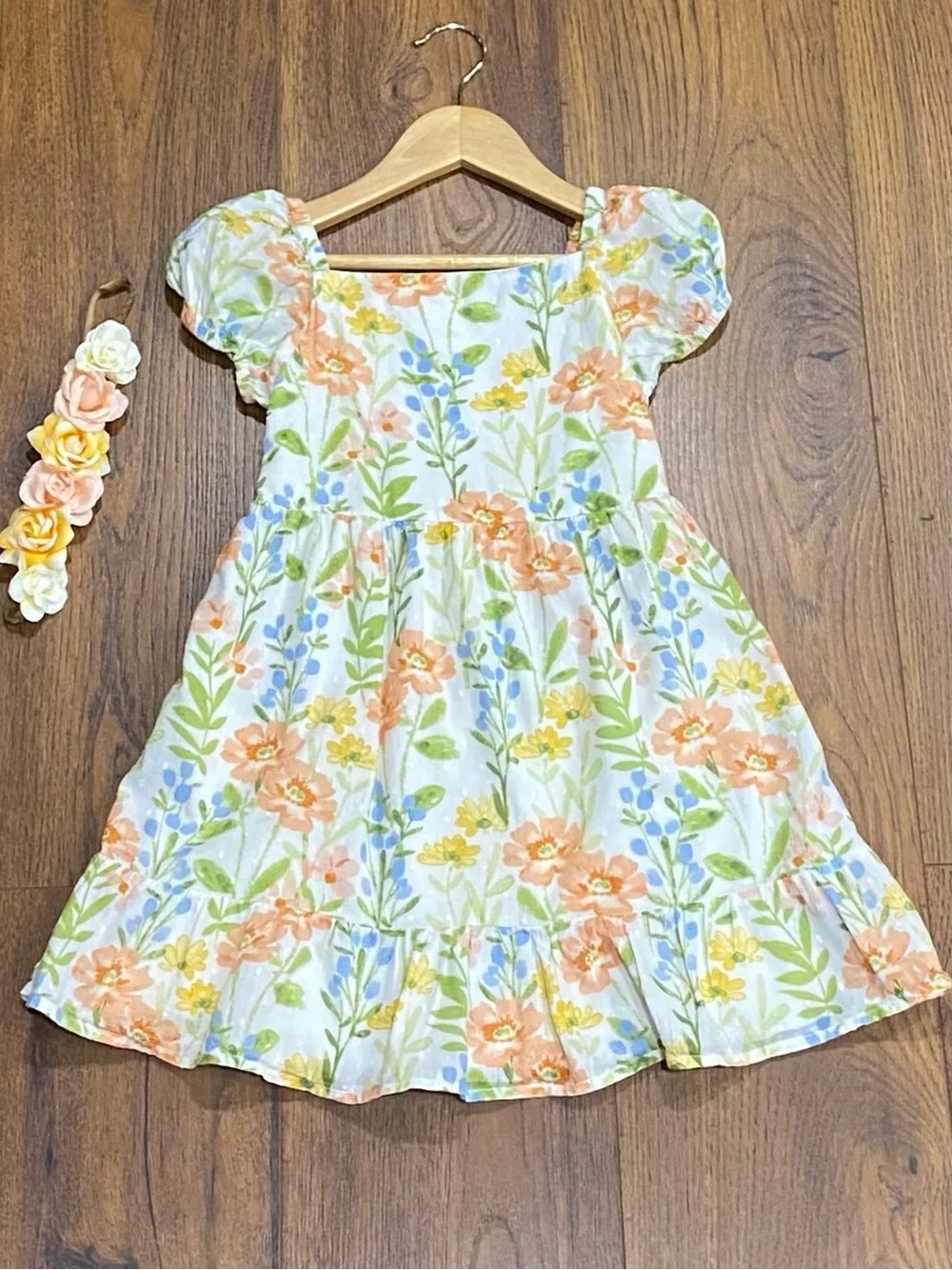 Gymboree Girls ‘Prairie Fields’ Floral Ruffle Dress with Flower Headwrap Size 5T